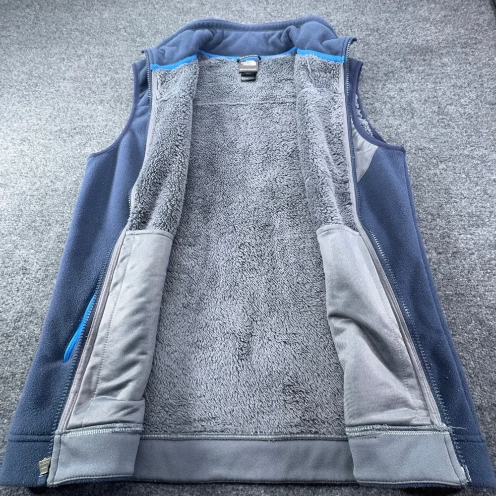 The North Face Mens Blue Gray Full Zip Sherpa Lined Fleece Vest Size M